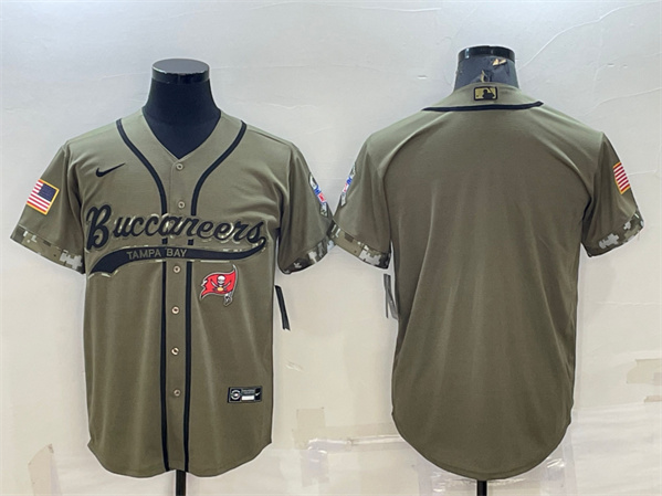 Men's Tampa Bay Buccaneers Blank Olive 2022 Salute To Service Cool Base Stitched Baseball Jersey